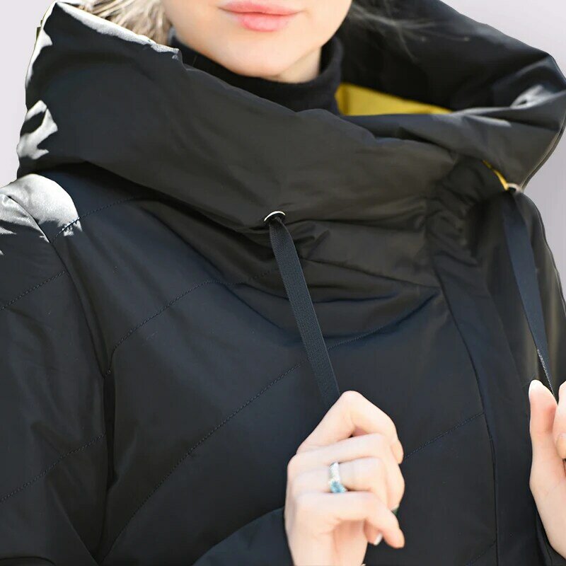 DOCERO 2022 Desainer Baru Musim Semi Musim Gugur Parka Wanita Jaket Katun Tipis Panjang Tahan Angin Bergaya Mantel Bertudung Pakaian Luar Berlapis