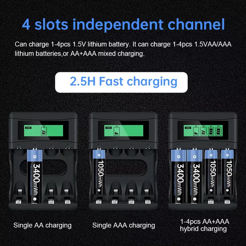 1.5V Aa Batterij Lader Met Lcd-scherm Smart Charger Voor 1.5V Lithium Li-Ion Oplaadbare Batterij Aaa