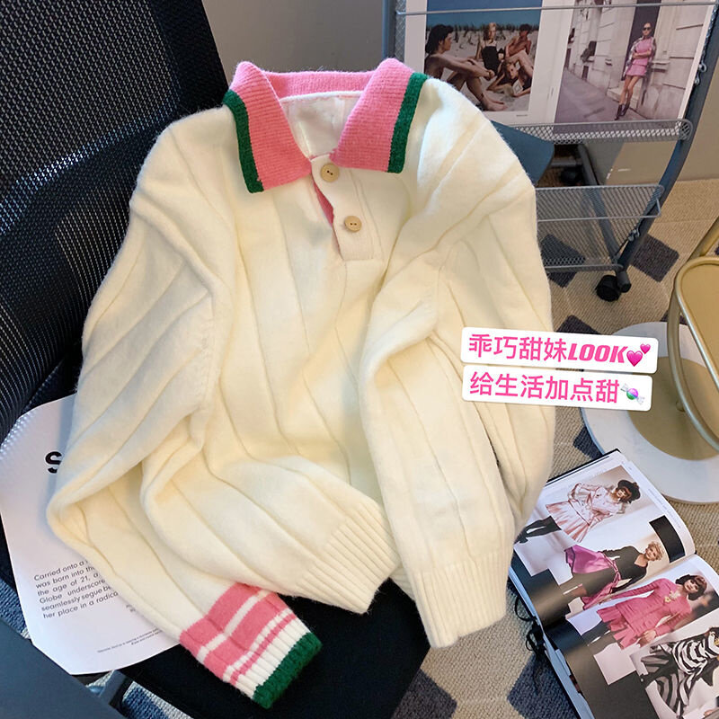 Женский джемпер в стиле ретро, пуловер оверсайз в японском стиле, трикотажный джемпер, осень 2022