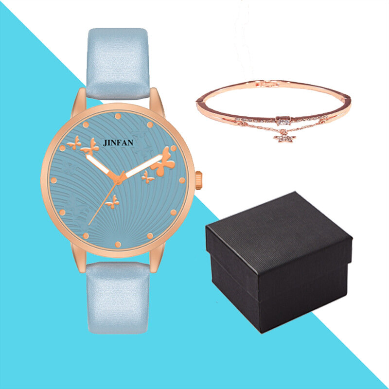 Elegante diseño de mariposa Simple diseño Dial relojes de mujer moda de lujo reloj de vestir Casual mujer reloj de cuero de cuarzo