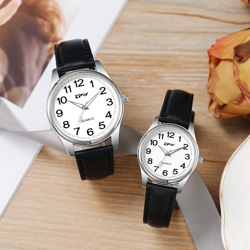Super fácil de ler expansão banda relógio extensível 42mm branco dial grandes números japão quartzo