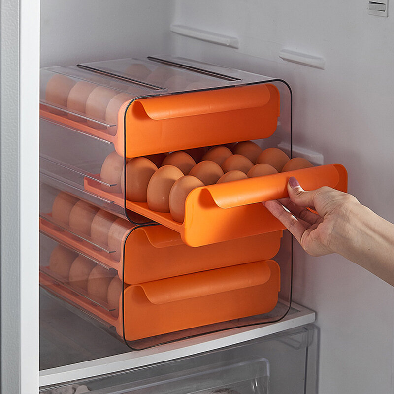 Caja de almacenamiento de huevos de doble capa, cajón para guardar huevos frescos, refrigerador de cocina, bandeja anticaída