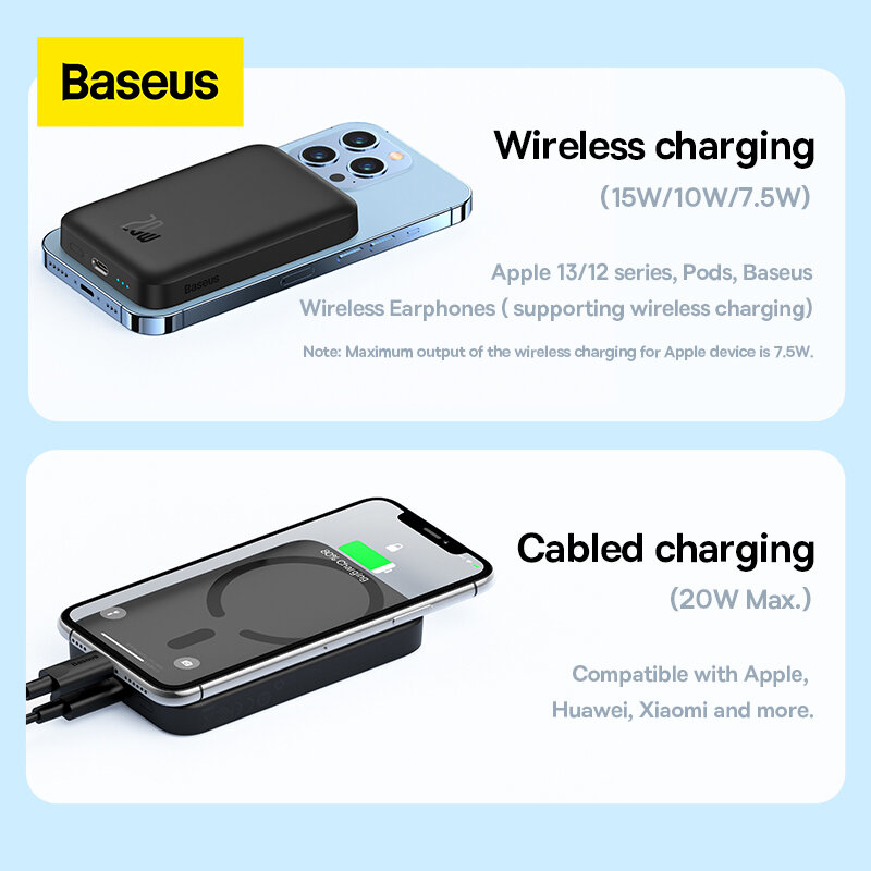 Baseus magsafe Power Bank 6000mAh 20W Wireless Phone Charger External Battery Fast Charging For iPhone 14 13 12 Series Poverbank