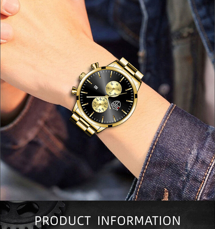 Relógio de pulso de aço inoxidável relógio de pulso de pulso de quartzo masculino