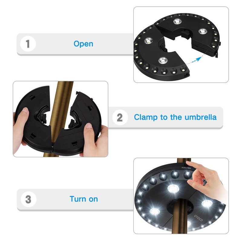 파티오 우산 조명, 무선 28 LED 조명, 200 루멘, 4 x AA 배터리 작동, 팻용 우산 기둥 조명, 3 가지 밝기 모드