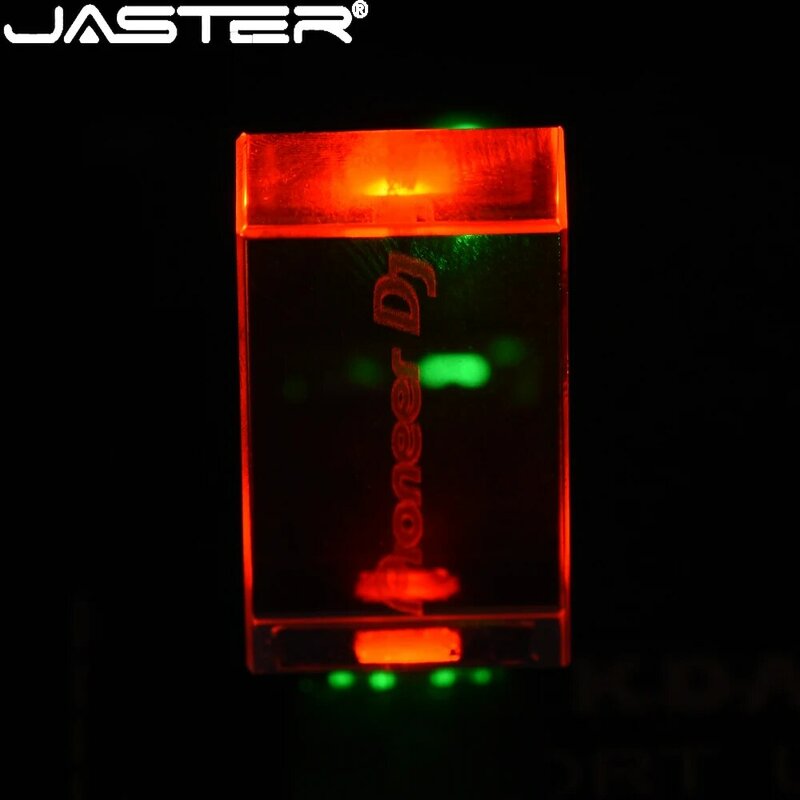 JASTER Crystal USB Flash Drives 128GB Free customized logo 64GB 32GB Pen drive With LED Light Memory stick Creative gift U Disk