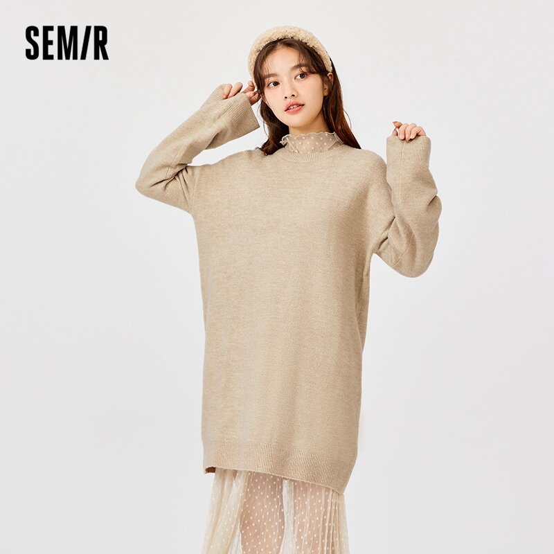 Semir Dress Women 2022 Loose Two-Piece Knitted Mid-Length New Winter Dress Sweet Fashion Warm Clothing