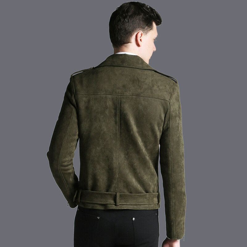 Abrigo corto de gamuza para hombre, chaqueta verde militar con cremallera, estilo locomotora, otoño e invierno, 2023
