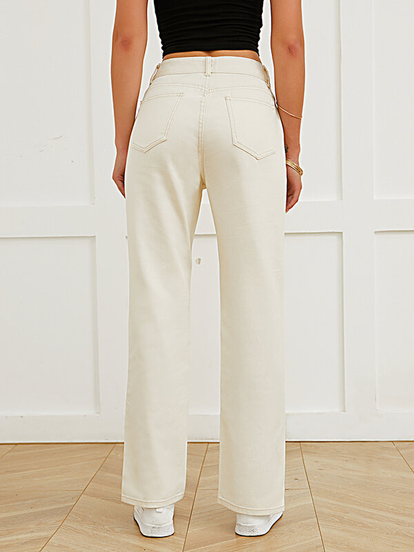 Джинсы женские с прямыми штанинами, модные брюки бежевого цвета с широкими штанинами для мам, Y2K, летняя Классическая уличная одежда, Свободные мешковатые брюки с завышенной талией