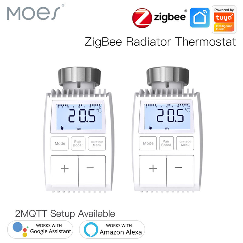 MOES Tuya ZigBee3.0 Katup Aktuator Radiator Pengendali Suhu Termostat Pintar Sensor Eksternal Kontrol Suara TRV dengan Alexa