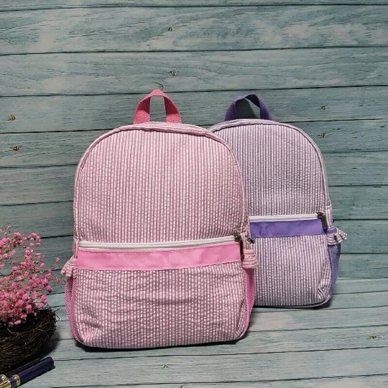 2022 Personalized Baby Ruffle Seersucker Backpacks Pink/Purple Ruched Kids Backpack Light Soft For School Bags Travel Weekend