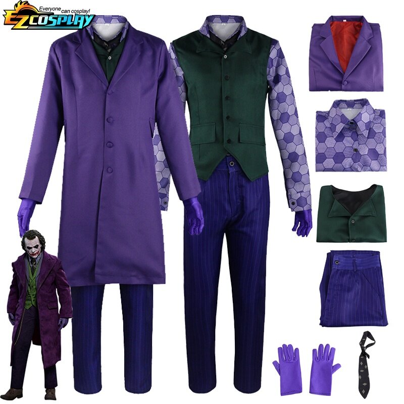 Joker Kostüm Cosplay Heath Ledger das dunkle Ritter Joker Kostüm lila Jacke volle Sets Cosplay Anzug Halloween