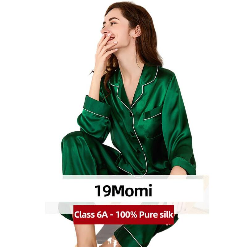 Conjunto de pijamas de seda de morera para mujer, ropa de dormir de manga larga de 19MM, para verano, otoño e invierno, 100%