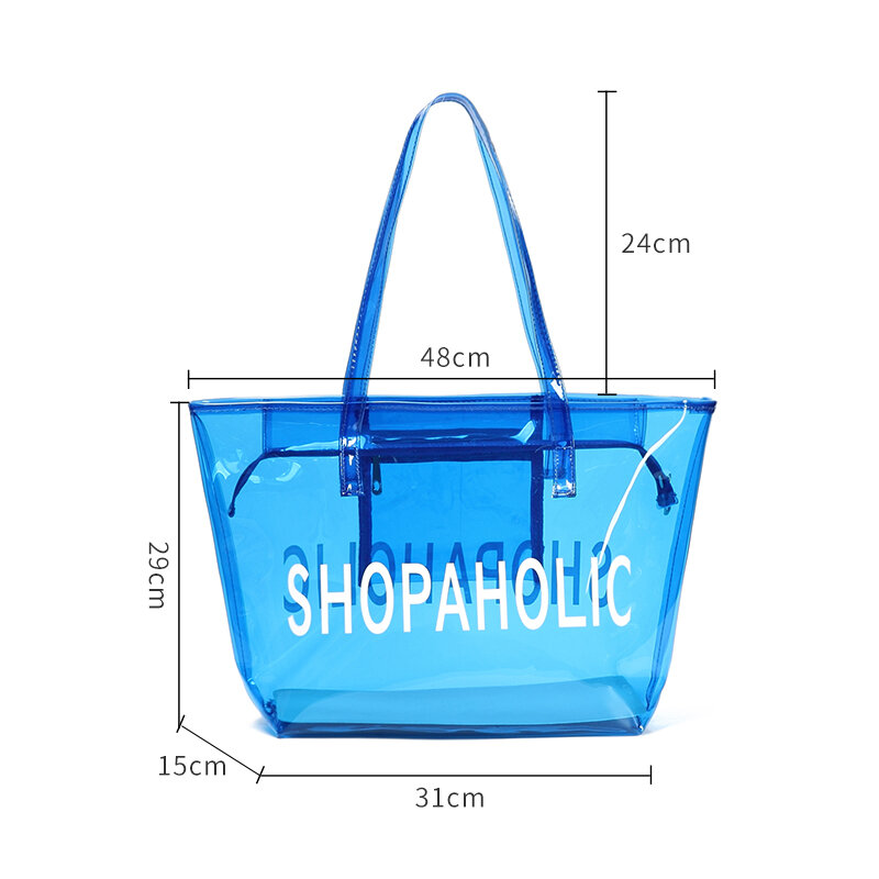 MABULA Large Summer Transparent Jelly Women Tote Purse Eco PVC Clear Stadium Handbag for Beach Security Approved Zipper Closure