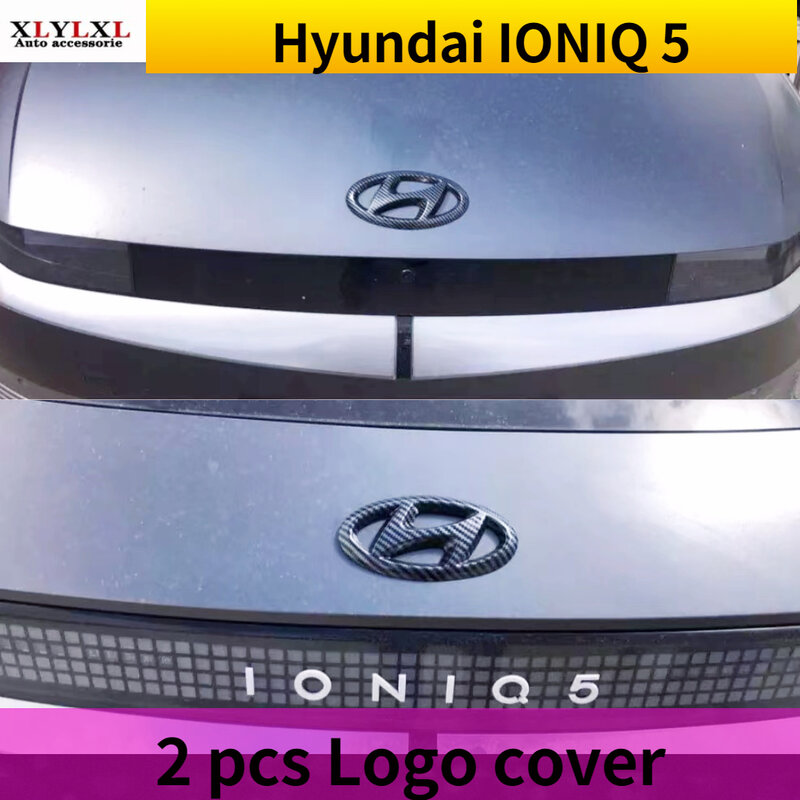 2 pçs logotipo para hyundai ioniq 5 fibra de carbono preto vermelho volante motor caixa cauda da sala logotipo ioniq5