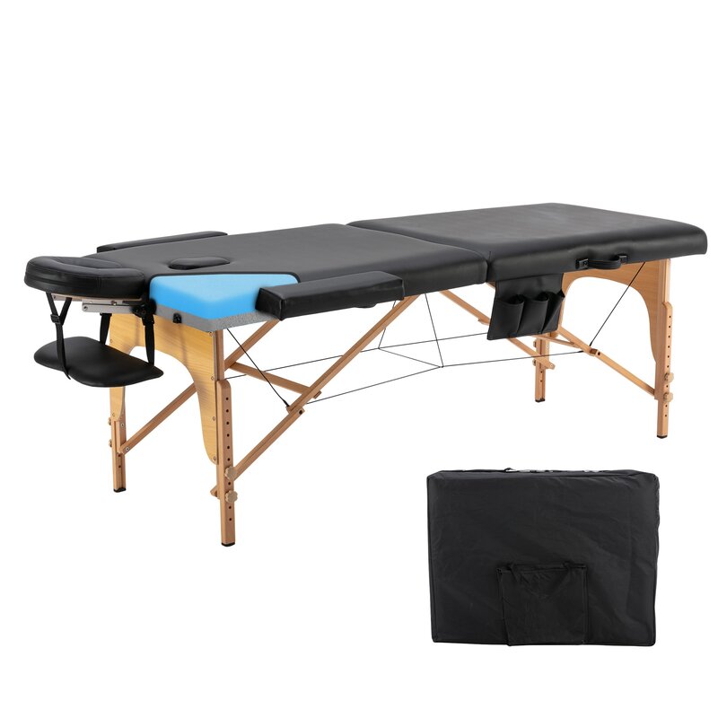 YG HengMing z pianki Memory przenośny stół do masażu, 2 sekcja drewniana 28 cal szeroki regulowany składany stół do masażu, PU skóra Spa