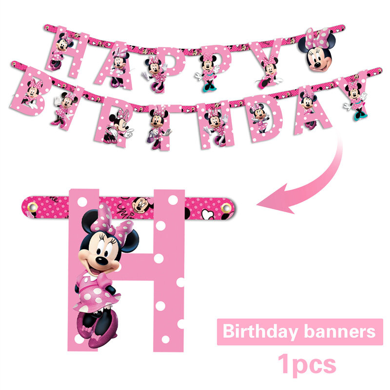 Minnie Mouse Party Supplies บอลลูนผ้าปูโต๊ะถ้วยผ้าเช็ดปากฟาง Topper Disposable Tableware Decor วันเกิดสำหรับเด็กผู้หญิงเด็กน้อย