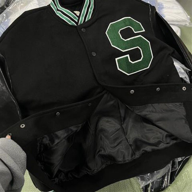 Куртка Женская бейсбольная в стиле хип-хоп, Повседневная Свободная верхняя одежда в стиле Харадзюку, с прострочкой, Y2K