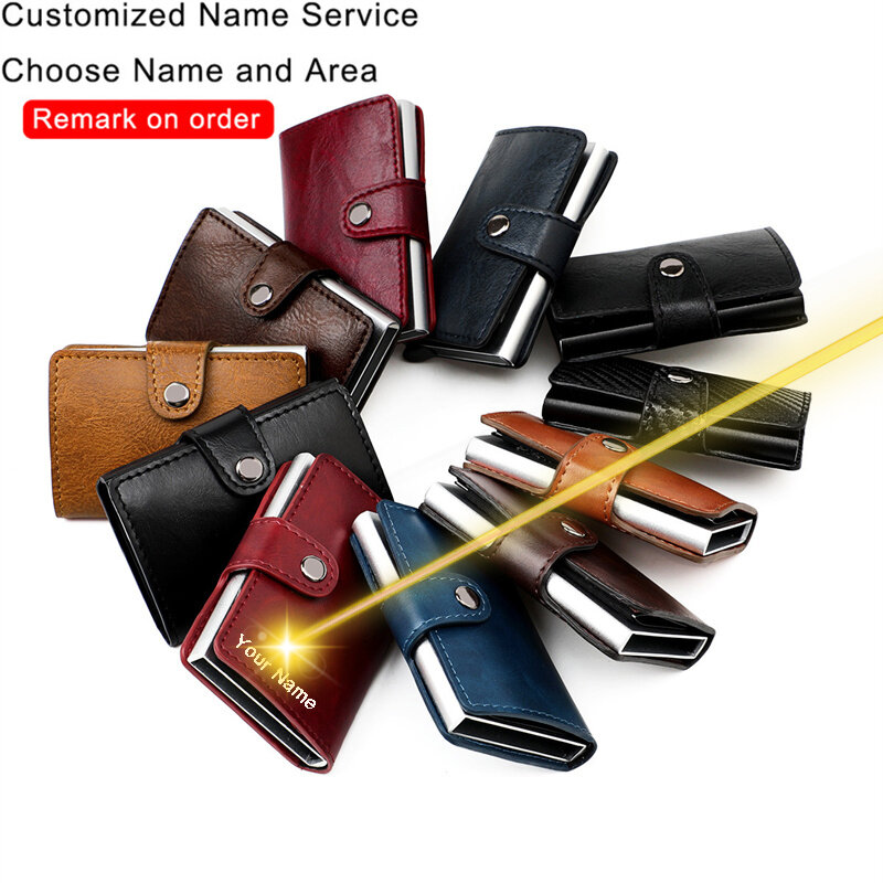 Niestandardowe grawerowanie portfel pojemnik na kartę bankową karta blokująca Rfid portfel z uchwytem mężczyźni magia Trifold skórzany wąski portfel portfel torebka