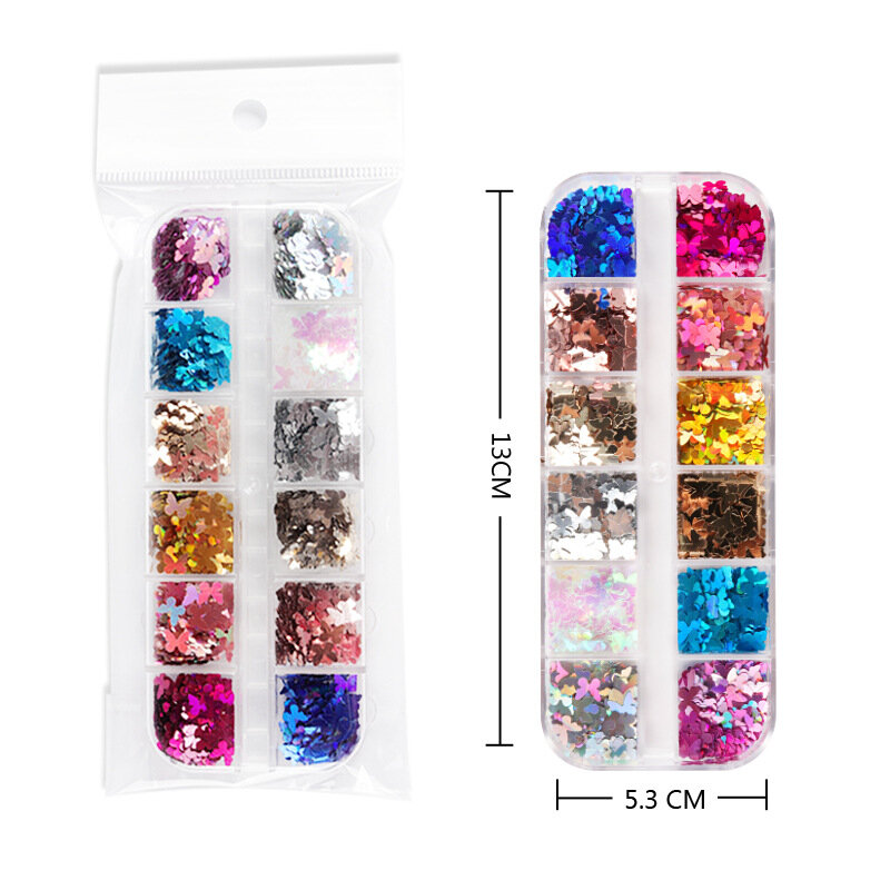 Haustier Laser Schmetterling Glitter Nagel Dekoration Acryl Box bunte Nail Art Zubehör DIY für Make-up und Nagel Profis