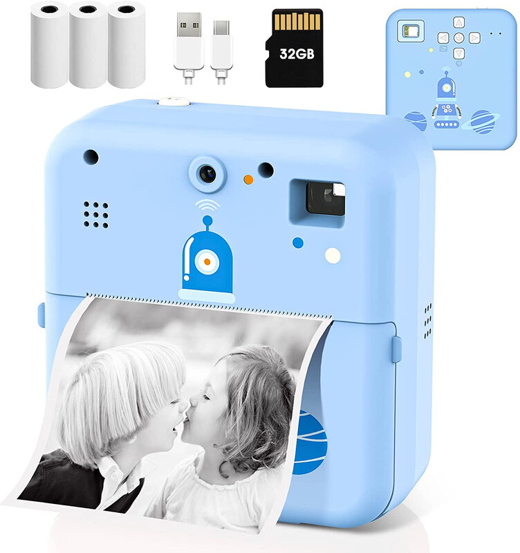 Fotocamera a stampa istantanea per bambini stampante termica per etichette fotocamera giocattolo digitale per regalo di compleanno per bambini