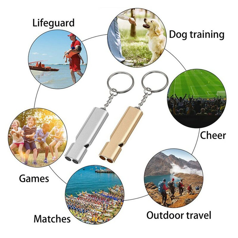 Dual-tube Survival Whistle Portátil De Segurança De Alumínio Para Caminhadas Ao Ar Livre Camping Survival Emergency Keychain Multi Tool
