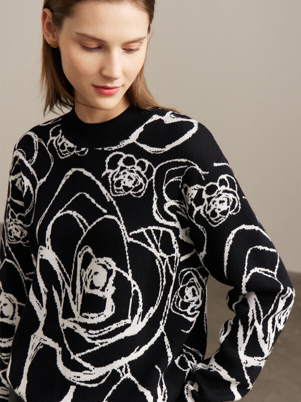 AMII minimalizm swetry damskie 2022 zima nowe panele żakardowe luźna moda ciepłe podmiejskich 0-neck pulowerowe topy 72270091