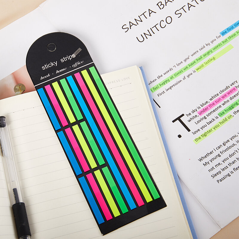 Stiker warna neon indeks bendera catatan lengket alat tulis anak hadiah alat tulis membaca perlengkapan kantor sekolah