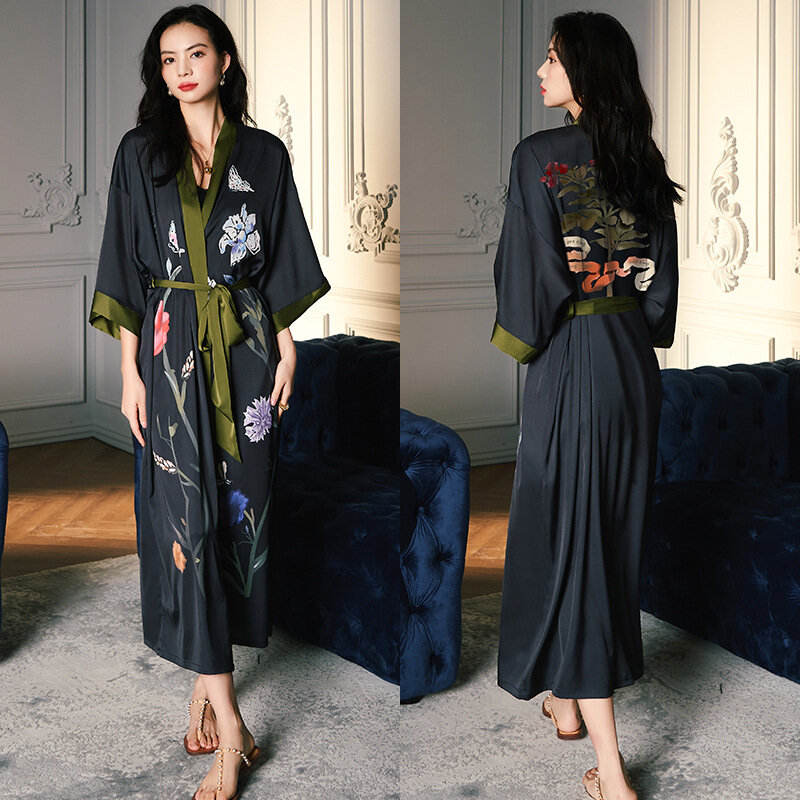 2022 Long Robe Women Nightgown Bathrobe Satin Chiffon Summer Luxury Noble Soft Dangling Stylish Gentle Grace Home Clothes Pajama