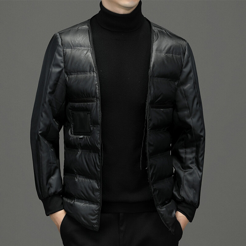 Men 'S Winter เสื้อหนังเสื้อแจ็คเก็ตหนาอบอุ่นลง Feather Liner ที่ถอดออกได้เสื้อหนังผู้ชาย