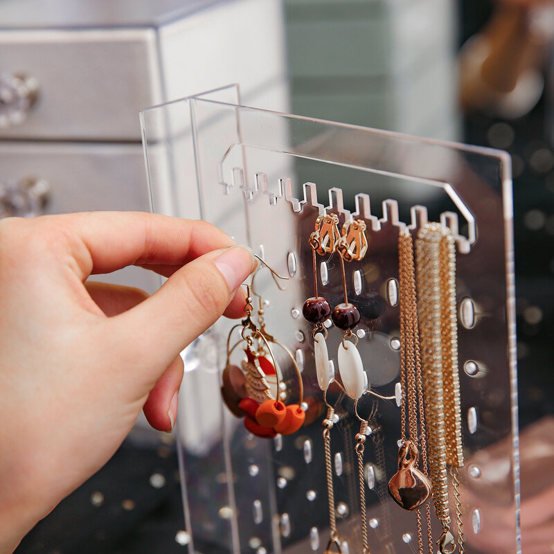 CTHome-caja de almacenamiento de joyas de plástico tipo cajón, organizador de maquillaje de acabado transparente, soporte de exhibición de pendientes, estante de pulsera