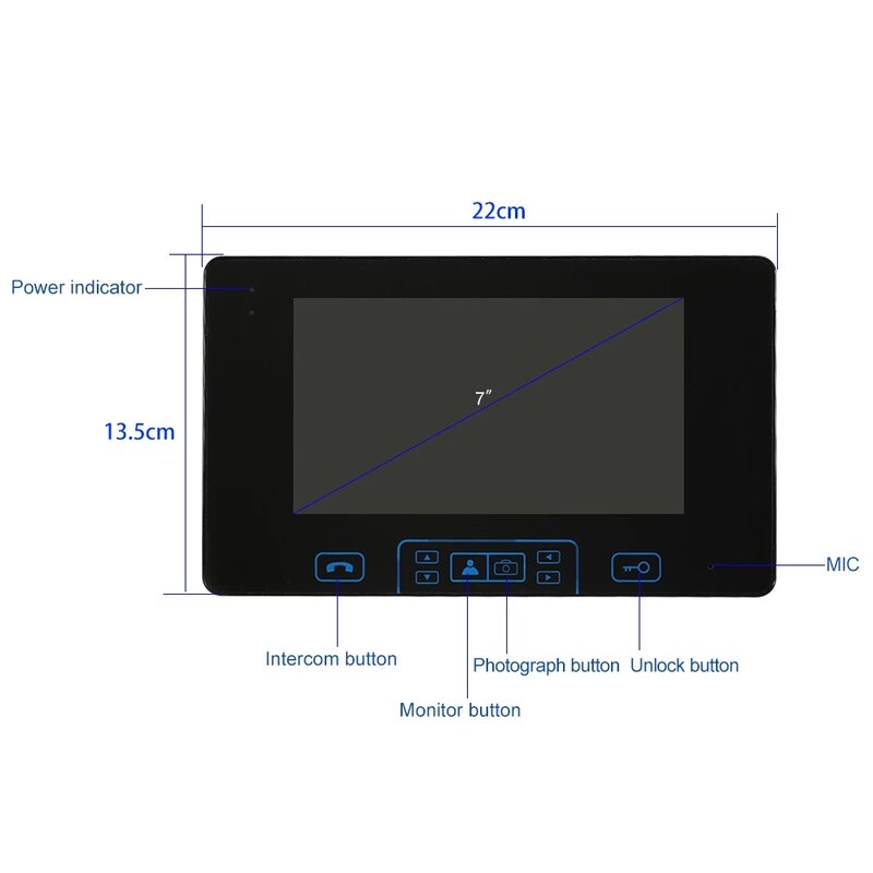 Sistema de Control de acceso inalámbrico para el hogar, videoportero con pantalla táctil de 7 pulgadas, 2,4 GHz, intercomunicador con batería integrada, visión nocturna