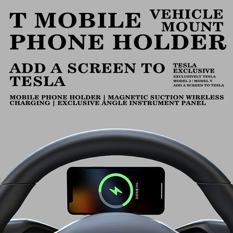 Soporte de teléfono móvil ForTesla Model3, soporte de teléfono móvil de succión magnética para volante, modelo Y soporte de teléfono de carga inalámbrica