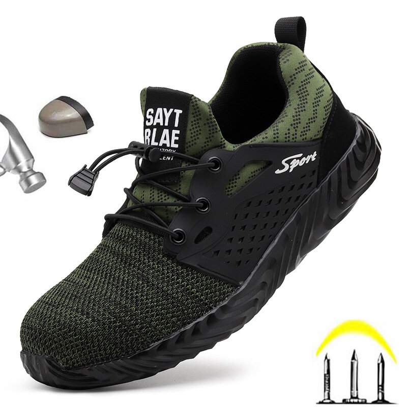 Letnie stalowe palce męskie obuwie robocze przeciwzmarszczkowe obuwie ochronne męskie siatka powietrzna przemysłowe obuwie męskie bezpieczne buty robocze w miejscu pracy