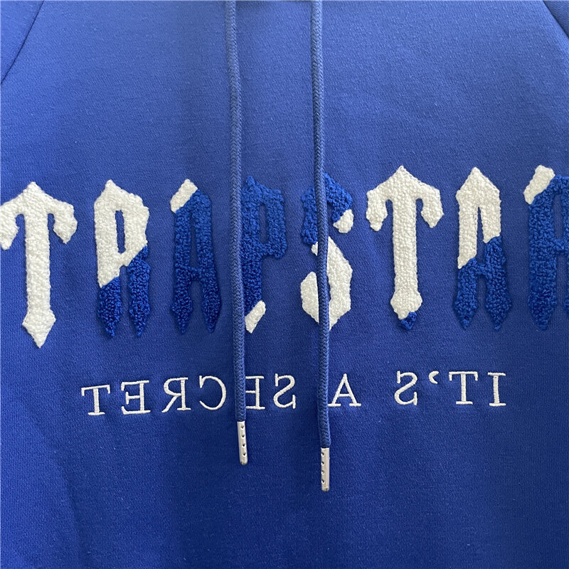 Niebieski Trapstar bluza z kapturem mężczyźni kobiety 1:1 Top wersja ręcznik haftowane Trapstar sweter ubrania
