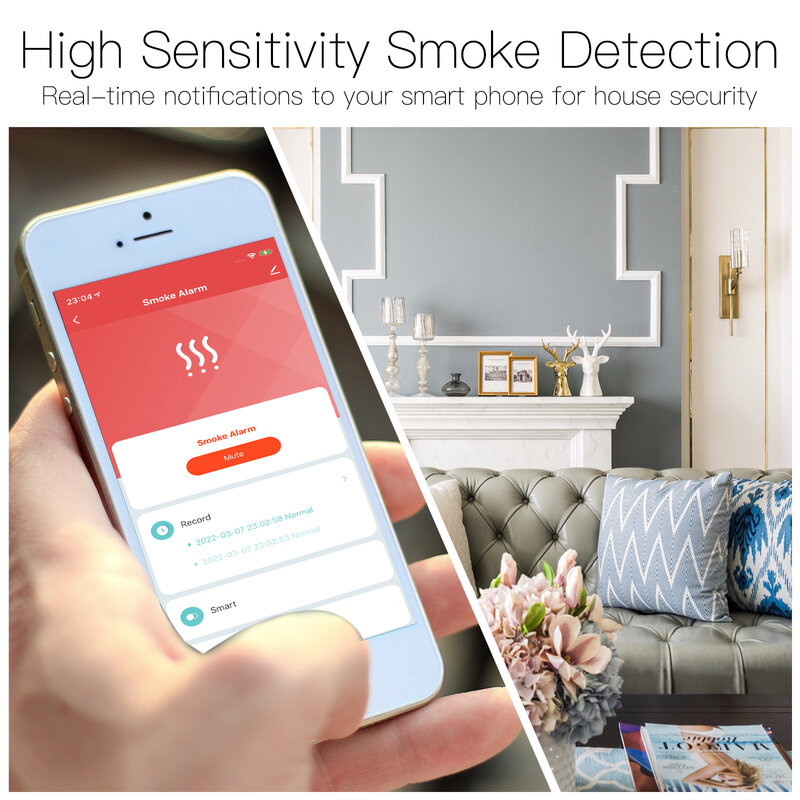 Tuya-Detector de humo Zigbee inteligente, sistema de alarma de seguridad para el hogar, funciona con batería, alarma de humo, lucha contra incendios