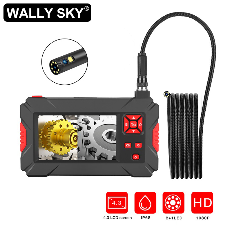 Industrial Snake Tube Endoscope 2.0MP 4.3 in HD Display Borescope Camera Waterproof Micro Pipe Inspection Endoscope
