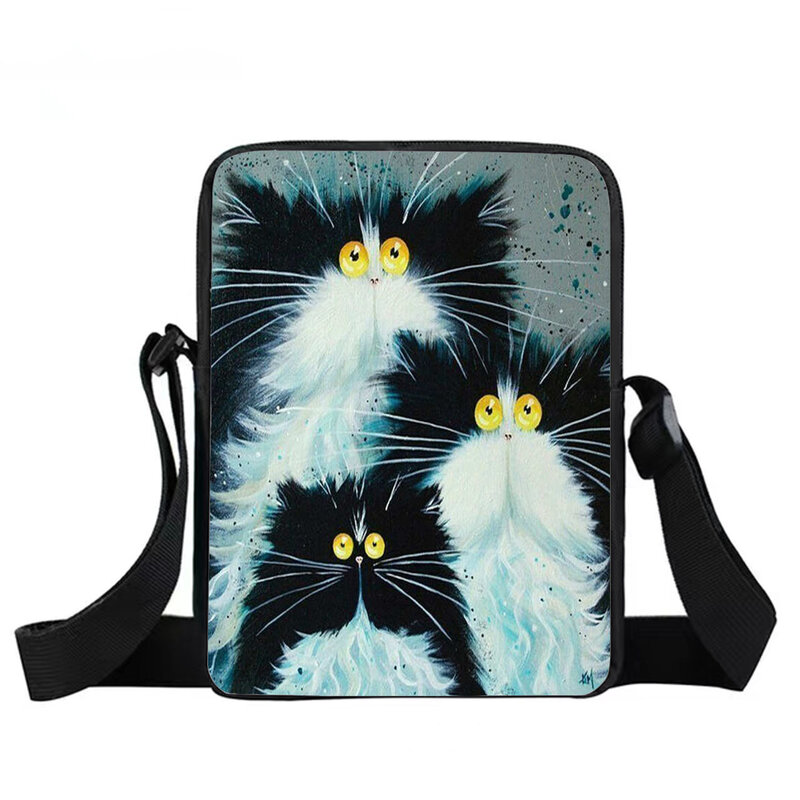 Colorful cat girl boy outdoor Mini messenger bag aliens say hello pattern print DIY beach bag interesting storage bag