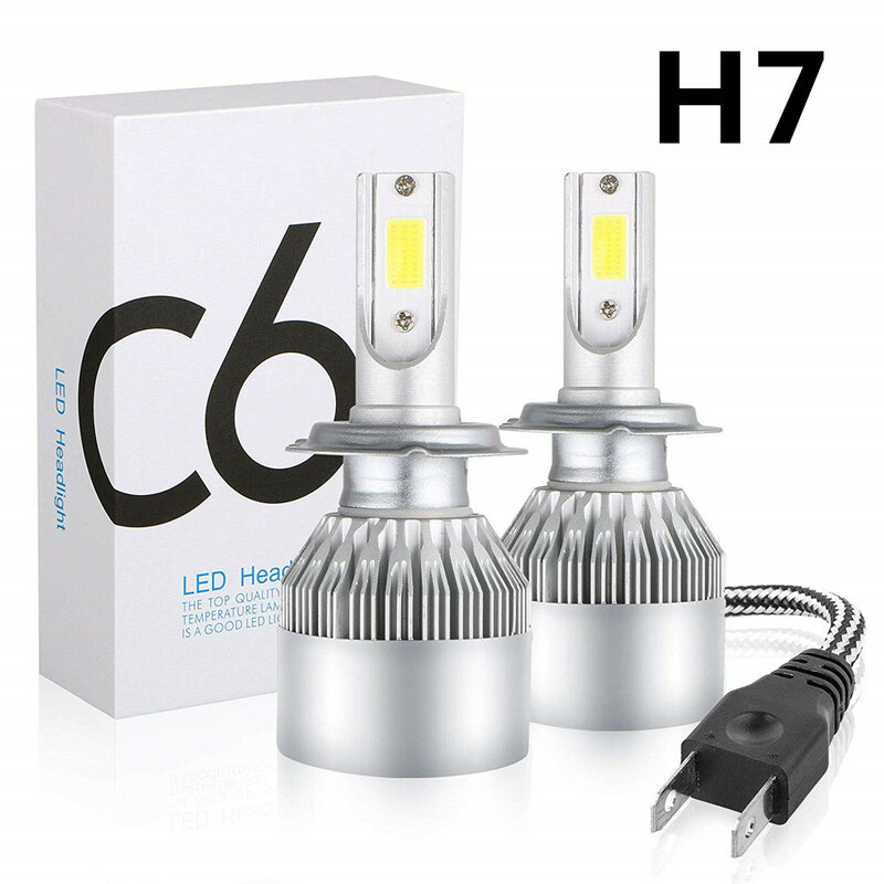 C6 2Pcs H1 H3 H7 H4 H11 LED ไฟหน้ารถ HB3 9005 HB4 9006 9007 H13 3000K 6000K 8000K ชิป COB 80W 10000LM ไฟรถหลอดไฟ12V