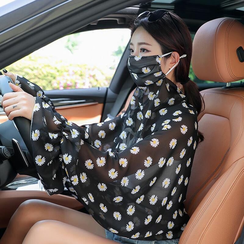 Outdoor Anti-UV Arm Shade Scarf Driving Chiffon Neck Protection Sleeve Women Shawl Face Cover