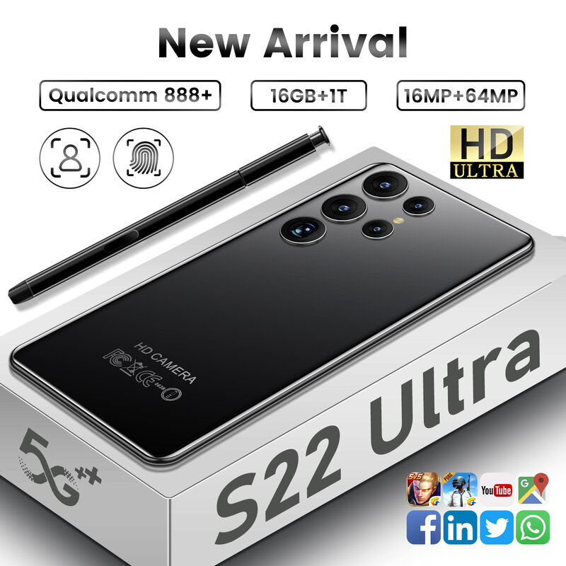 스마트 폰 S22 울트라 6.8 HD 화면 4G 5G 듀얼 Sim 휴대 전화 원래 안 드 로이드 12 잠금 해제 휴대 전화 64MP 6800mAh Celulares