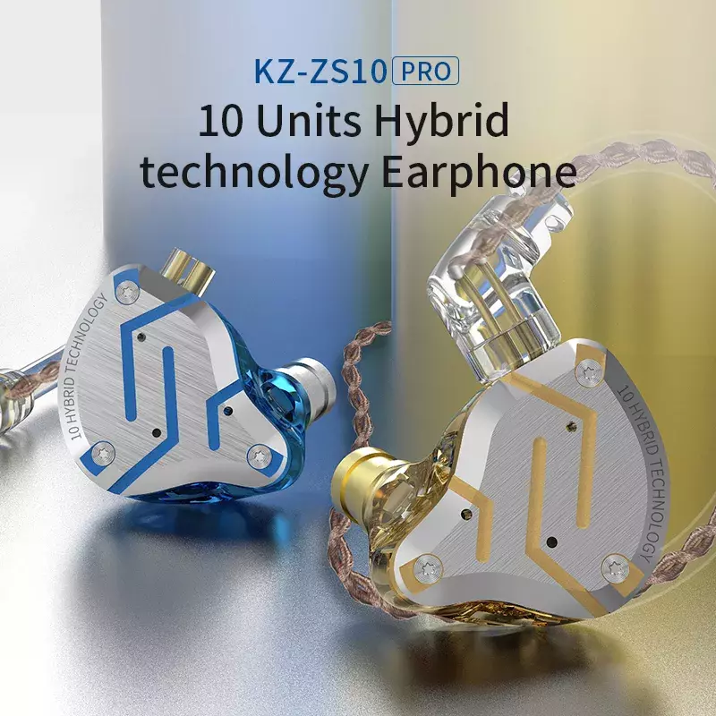 KZ – Casque d'écoute hybride, écouteurs de basse, en métal, 10 pilotes, hi-fi, oreillettes 4BA avec 1DD, pour sport, suppression de bruit, ZS 10 Pro