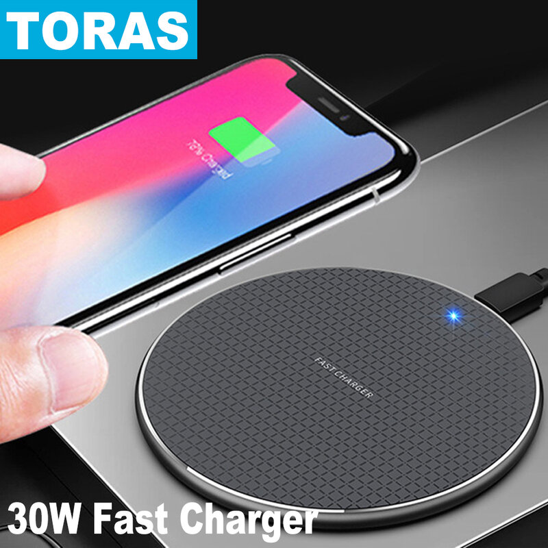 TORAS 30W Беспроводное зарядное устройство для iPhone 11 Xs Max X XR 8 Plus 30 Вт Коврик для быстрой зарядки Ulefone Doogee Samsung Note 9 Note 8 S10 Plus
