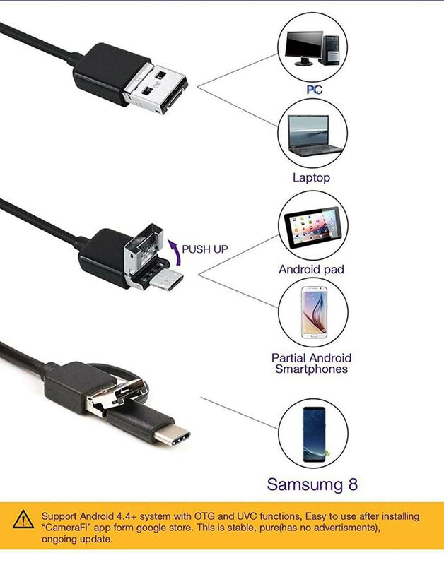 กล้อง Endoscope 7มม.กันน้ำ Mini 1M Soft USB LED Micro สำหรับรถ6 LEDs ปรับท่อระบายน้ำกล้องสำหรับ Android/PC/USB