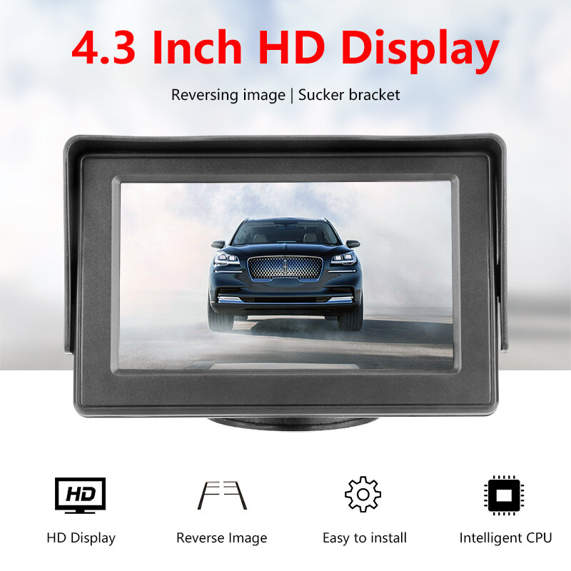 Écran LCD de 4.3 pouces pour camion, caméra de recul, système de stationnement, utilisation avec lignes de guidage NTSC PAL + aspiration allume-cigare
