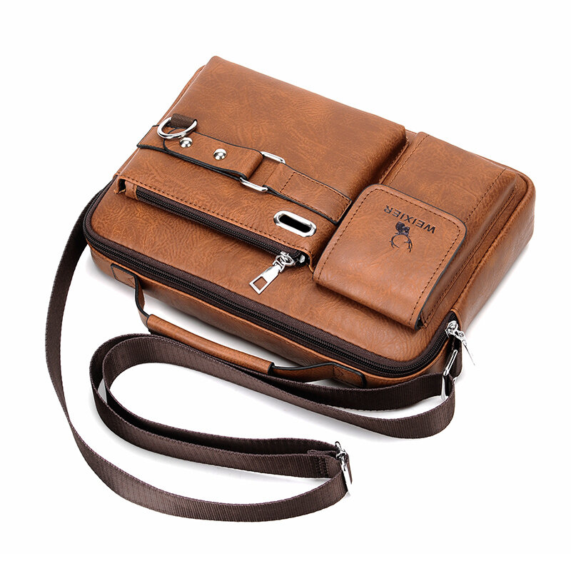 WEIXIER Fashion Men's Shoulder Bag Portable PU Leather Handbag Business Briefcase Travel Man Crossbody Bags Brand Qualit Men Bag