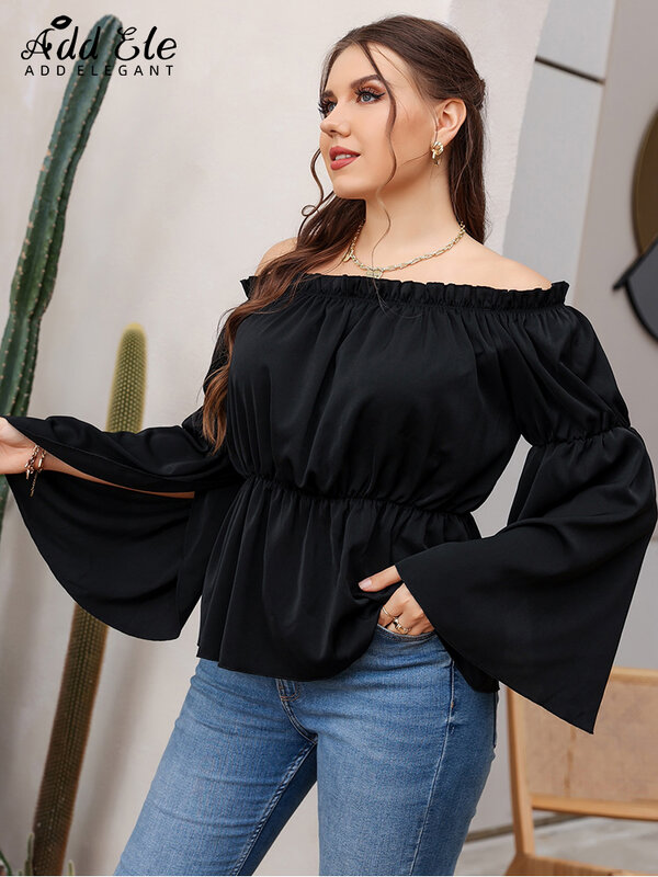 Blusas holgadas de talla grande para mujer, blusas informales plisadas con cuello oblicuo, Tops de moda B978 de otoño 2022