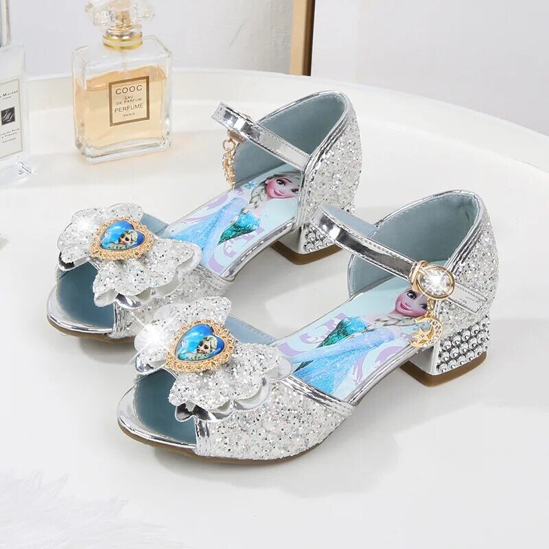 Disney Frozen Girls' Princess Sandals New Ice and Snow Elsa Anna Crystal Shoes Baby Sandals Kids Children's High Heels
