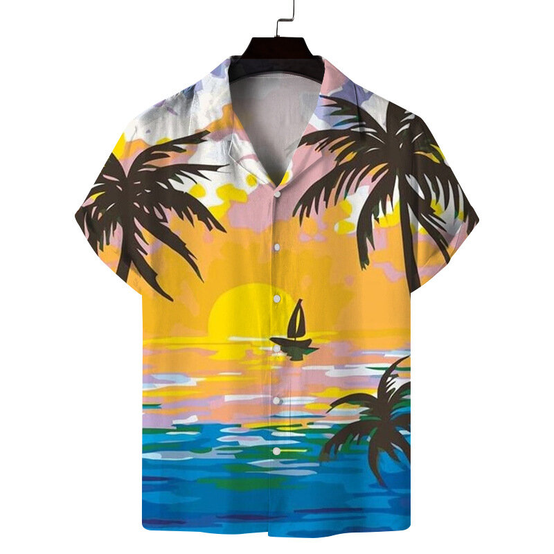 Verão havaiano camisas para homem 3d casual botão para baixo solto manga curta impresso camisa masculina praia camisas de grandes dimensões