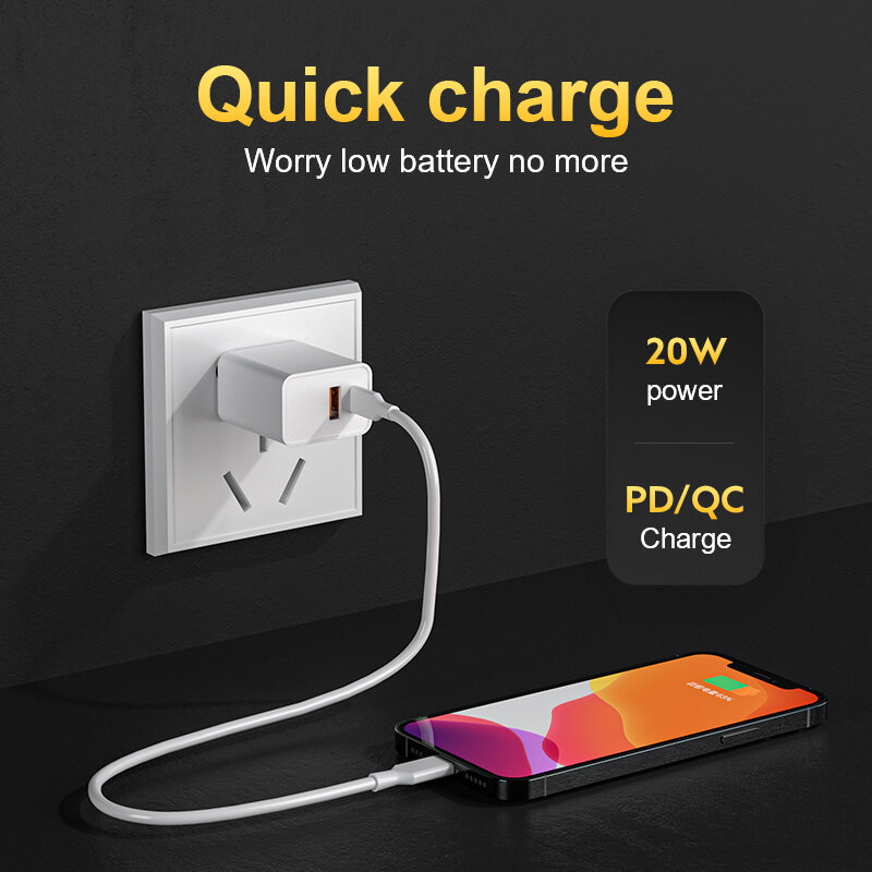 QCY – chargeur USB type-c 20W Quick Charge USB-A PD/QC/FCP, pour appareils iOS et Android, téléphone, ordinateur portable, écouteurs